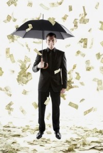 Money raining down on Middle Eastern businessman