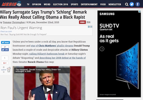 'Hillary Surrogate Says Trump's "Schlong" Remark Was Really About Calling Obama a Black Rapist'