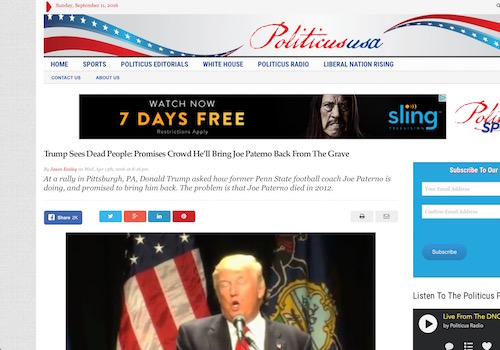 Trump Sees Dead People: Promises Crowd He'll Bring Joe Paterno Back from the Grave Headline