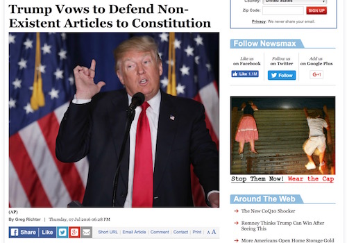 'Trump Vows to Defend Non-Existent Articles to the Constitution' Headline