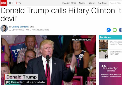 Donald Trump Calls Hillary Clinton 'The Devil' Headline