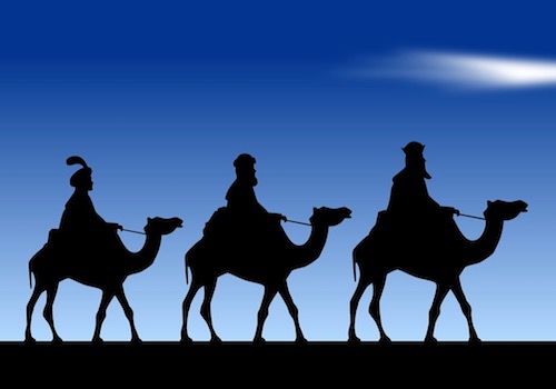 Picture of 3 Wise Men on Top of Camels Riding in Profile