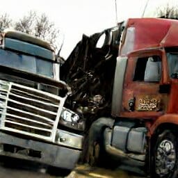 image of two truck hitting each other accident