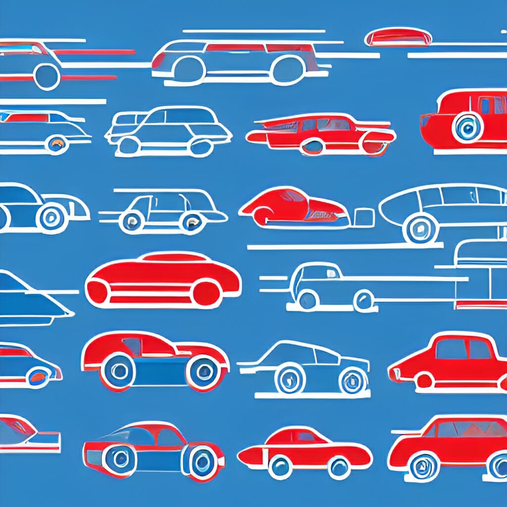 rideshare insurance diagram of red and blue cars
