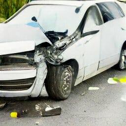 damaged uber white car on road