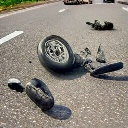 image of a motorcycle accident with a car road black tire