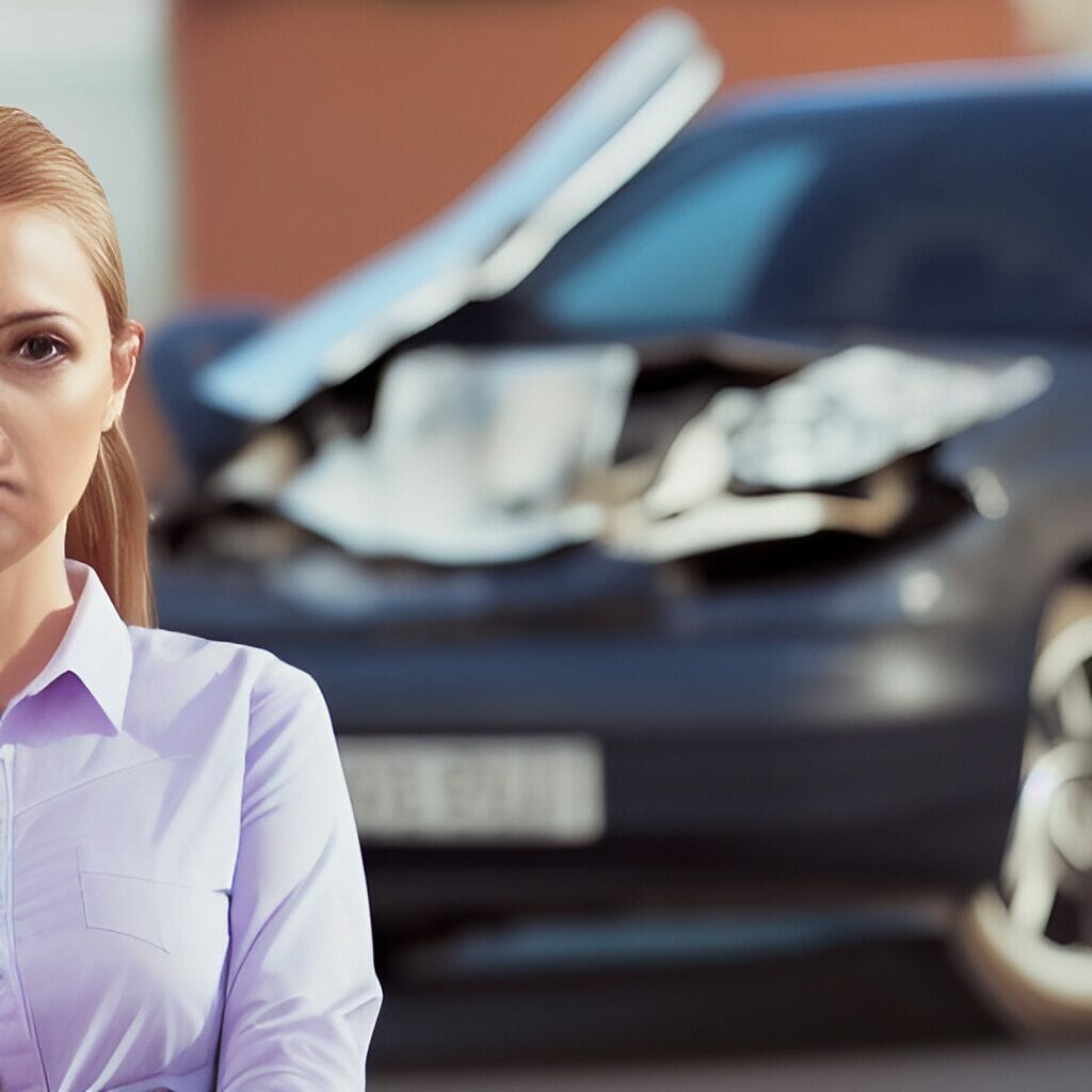 investigator lady next to car with damage