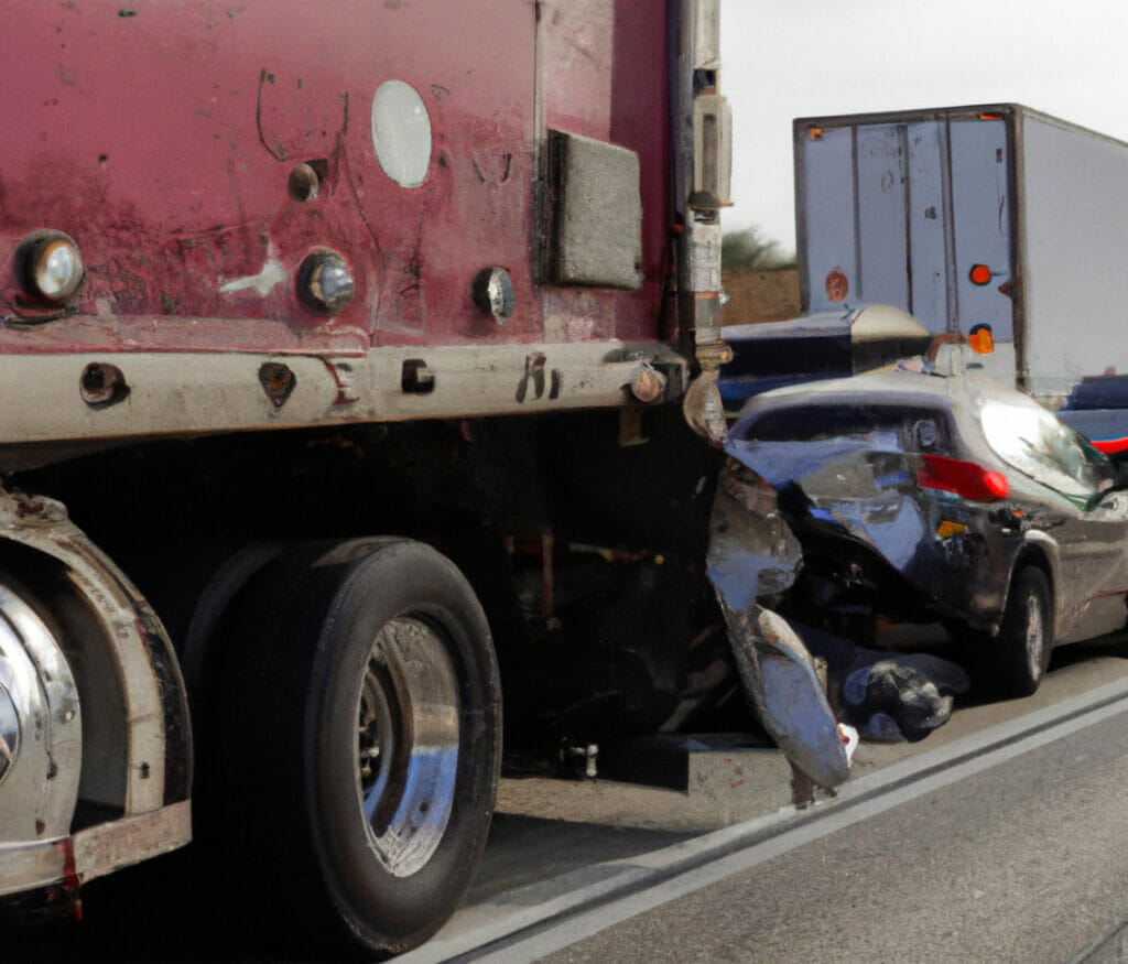 semi truck rear ended a car on the freeway in riverside ca