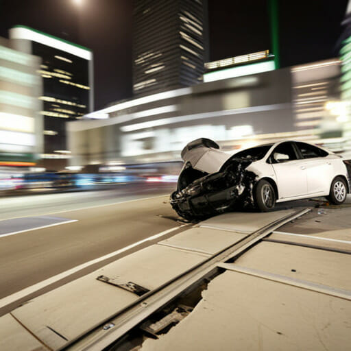 los angeles car accident scene, downtown prius