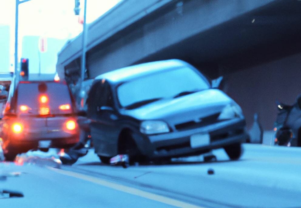 los angeles small car crash in downtown damage to front blue tone