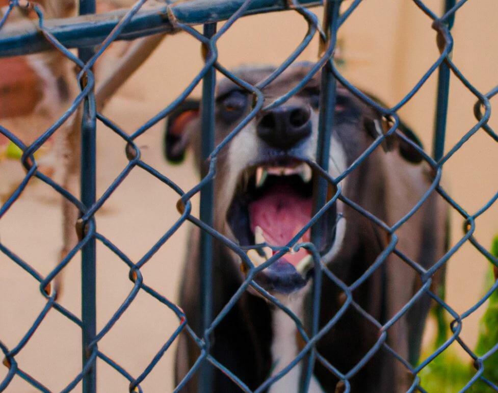 scary dog with teeth behind fence in santa ana