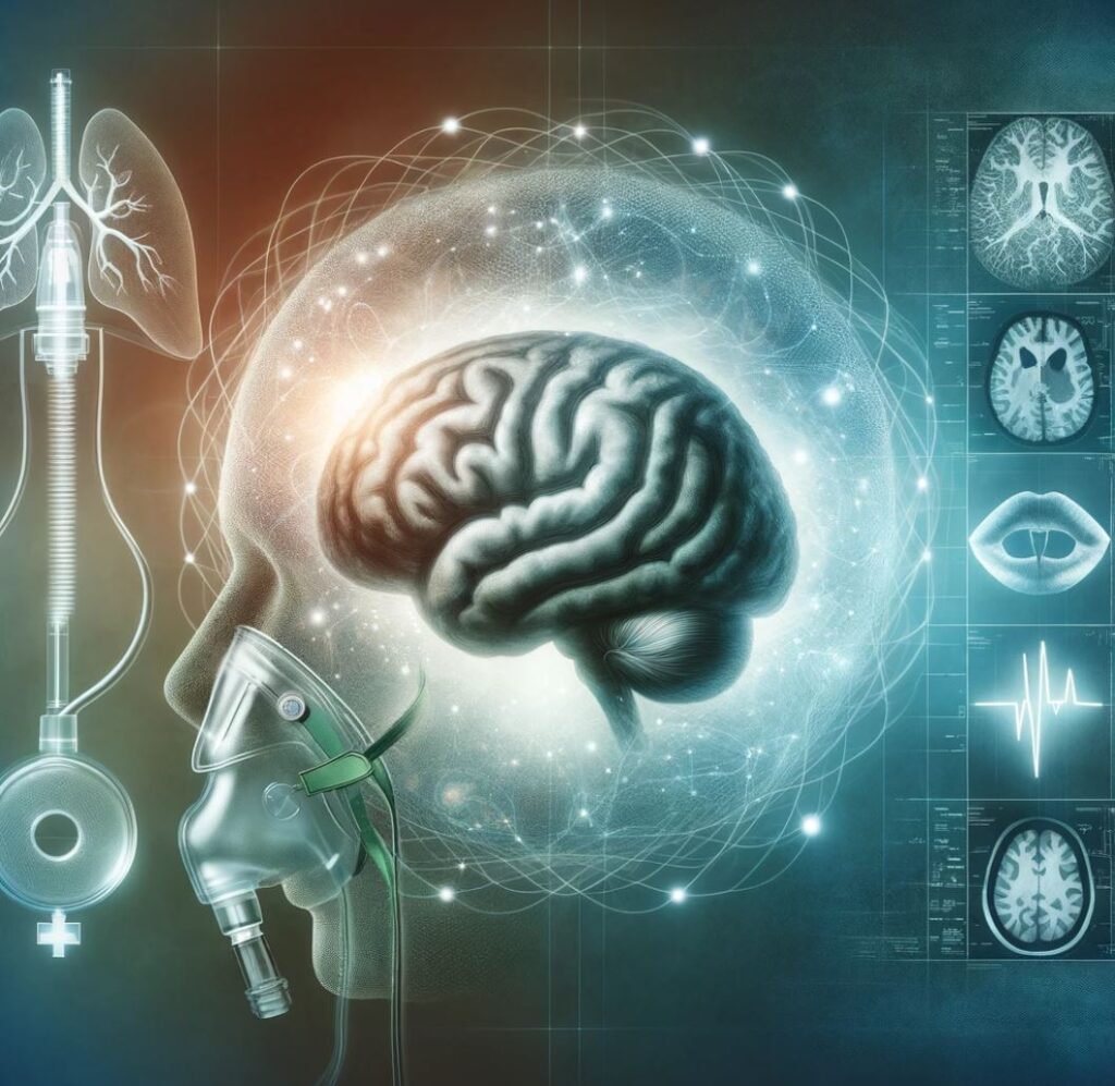 picture of a brain illustration hypoxic brain injury with lung and blood graphics