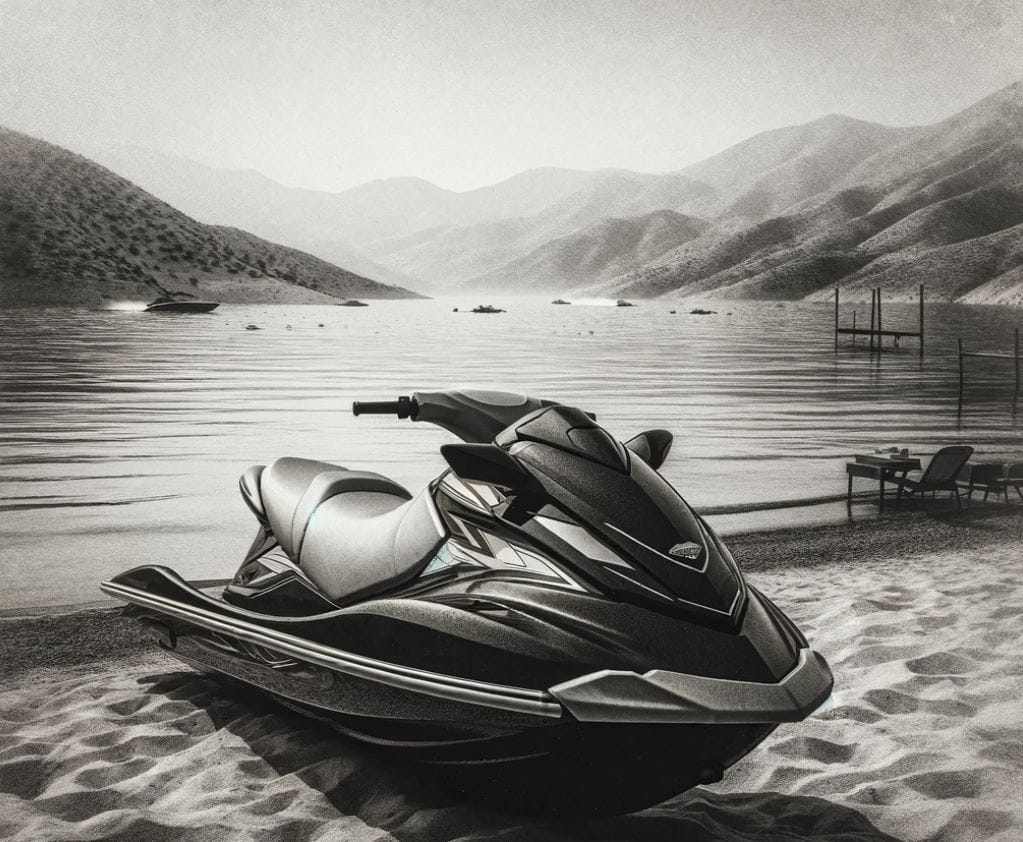 black and white picture of a jet ski pwc